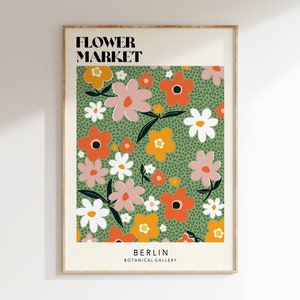 Impresión de arte del mercado de flores, cartel colorido del mercado de flores, arte de la pared del mercado de flores de Berlín, mercado de flores retro de los años 70, flores retro / F061