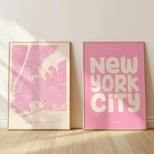 Rosa New York City Print-Set, DIGITALER DOWNLOAD New York Druck, trendiges New York New York Karte Poster, NYC Typografie druckbare Wandkunst