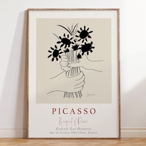 Picasso Exhibition Poster, Picasso Bouquet Of Peace Print, Modern Picasso Print, Picasso Flowers Art Print, Neutral Picasso Art | MP052