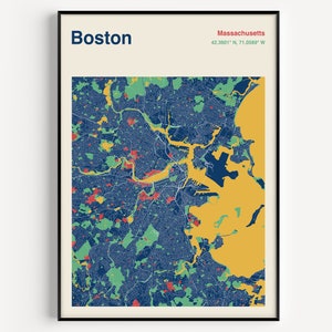 Boston Map Print, Boston MA Map Poster, Boston Map Wall Art, Mapa de Boston, Mapa de la ciudad de Boston, Impresión de mapa de Boston en color, Regalo de mapa personalizado