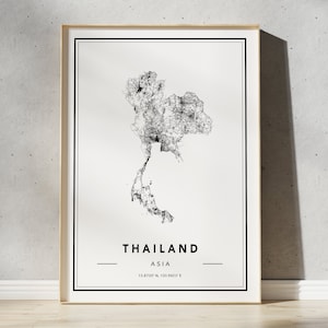 Thailand Kaart Print, Thailand Kaart Poster, Thailand Kaart Wall Art, Thailand Road Map, Thailand Art Print, Kaart van Thailand, Aangepaste Kaart Poster