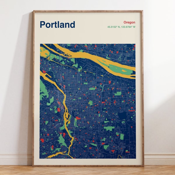 Portland OR Map Print, Affiche de carte Portland Oregon en couleur, Carte de Portland OR, Portland Map Wall Art, Portland City Map, Oregon Map Poster