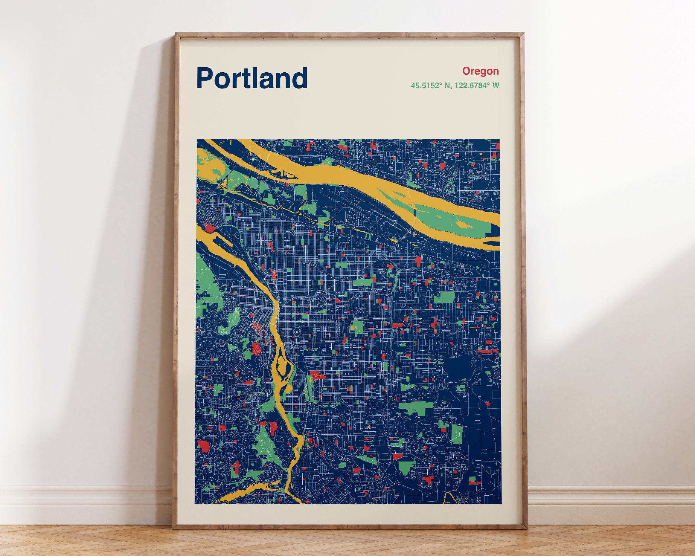 Portland Oregon Map Art Print: Colorful Cityscape Poster