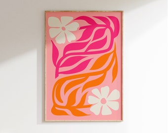 Matisse Inspired Floral Print: Retro Pink & Orange Botanical Art