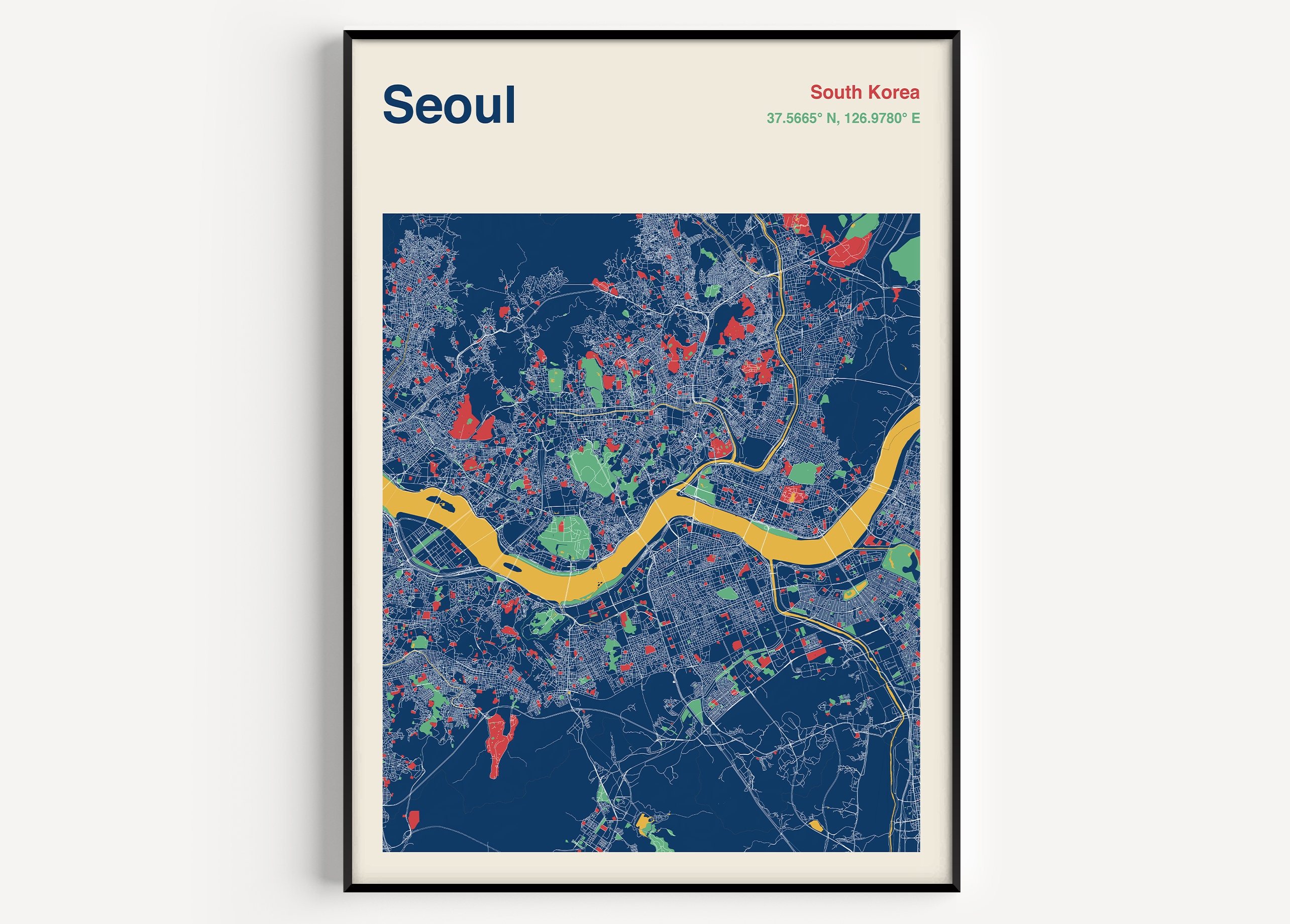 Seoul City Map Art Print: Colorful South Korea Street Map - Etsy
