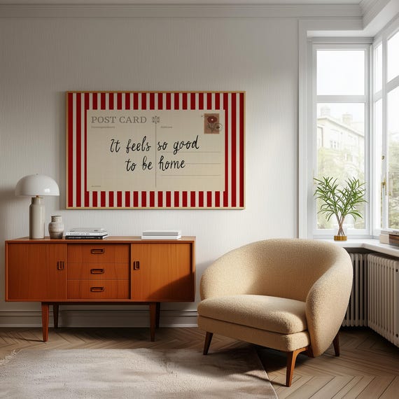 Vintage Postcard Poster: Striped Homely Wall Art Print