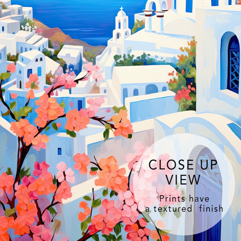 Santorini Greece Art Print, Colourful Travel Poster, Santorini Landscape Art, Santorini Painting, Colourful Travel Poster Gallery image 2