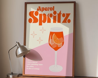 Retro Aperol Spritz Art Print: Mid-Century Bar Cart Poster