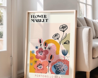 Portobello Road Flower Market Art Print: Retro Floral Wall Art