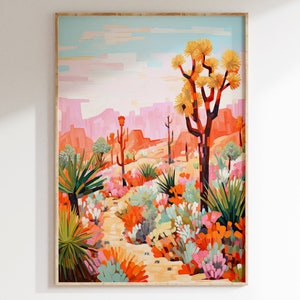 Boho Landschaft Poster, Joshua Tree Art Print, South Western Wüste Wandkunst, Bunte Landschaftsmalerei, Maximalist Gallery Wall | B106