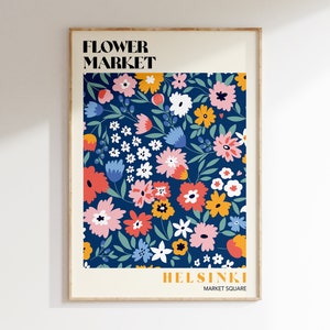 Colourful Flower Market Art Print, Colourful Flower Market, Helsinki Flower Market Wall Art, Pastel Flower Market Poster | F133