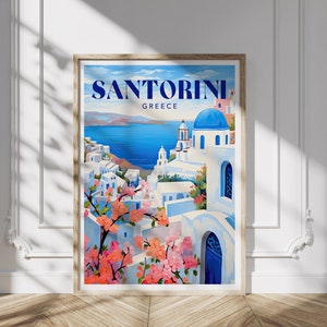 Santorini Greece Art Print, Colourful Travel Poster, Santorini Landscape Art, Santorini Painting, Colourful Travel Poster Gallery image 5