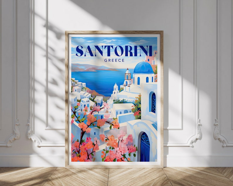 Santorini Greece Art Print, Colourful Travel Poster, Santorini Landscape Art, Santorini Painting, Colourful Travel Poster Gallery image 5