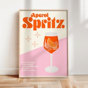 Retro Aperol Spritz Poster, MEHR FARBEN, Bar Warenkorb Wandkunst, Aperol Spritz Kunstdruck, Retro Cocktail Poster, Mid Century, Preppy Art | KI107
