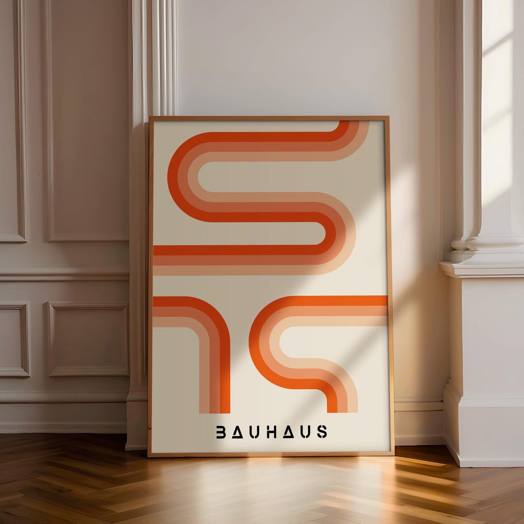 Orange Red Geometric Bauhaus Poster, Geometric Mid Century Art Print ...