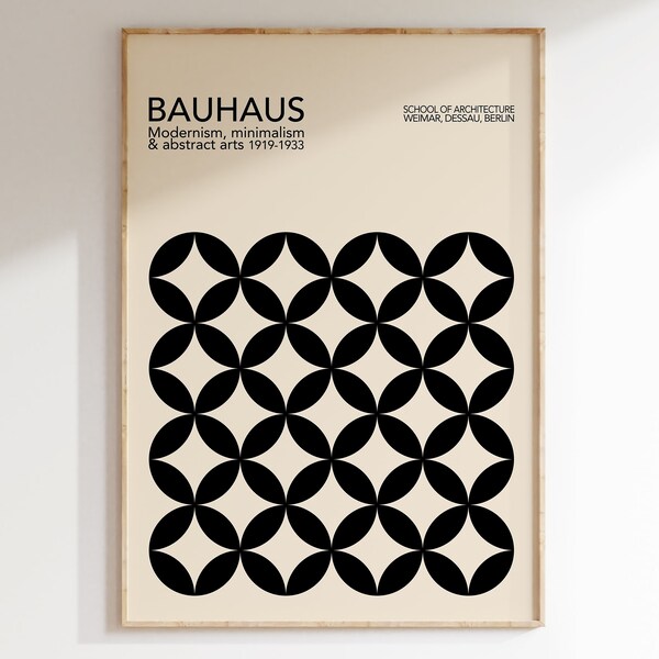 Impression d'art Bauhaus, Poster Bauhaus cercles noirs géométriques, Art mural minimal Bauhaus, Poster Bauhaus moderne, Poster Mid-Century | A46