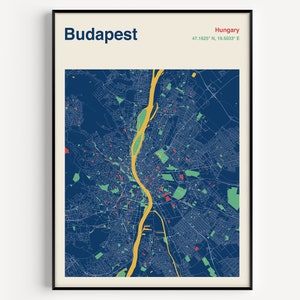 Impressão do mapa de Budapeste, mapa de Budapeste Hungria, mapa da cidade de Budapeste, pôster do mapa de Budapeste, pôster colorido de Budapeste, pôster do mapa de Budapeste