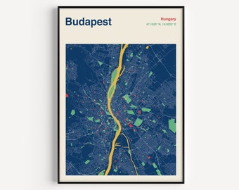 Budapest Map Print, Map Of Budapest Hungary, Budapest City Map, Budapest Map Poster, Colour Budapest Poster, Budapest Map Poster
