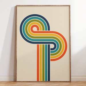 Cartel retro del arco iris de mediados de siglo, cartel de arte retro de la década de 1970, estética de los años 70, cartel del arco iris, cartel de Bauhuas, arte colorido y groovy / R006
