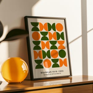 Orange & Green Bauhaus Print: Geometric Mid-Century Modern (Digital Download)