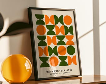 Oranje-groene Bauhaus-print: geometrisch midden van de eeuw modern (digitale download)
