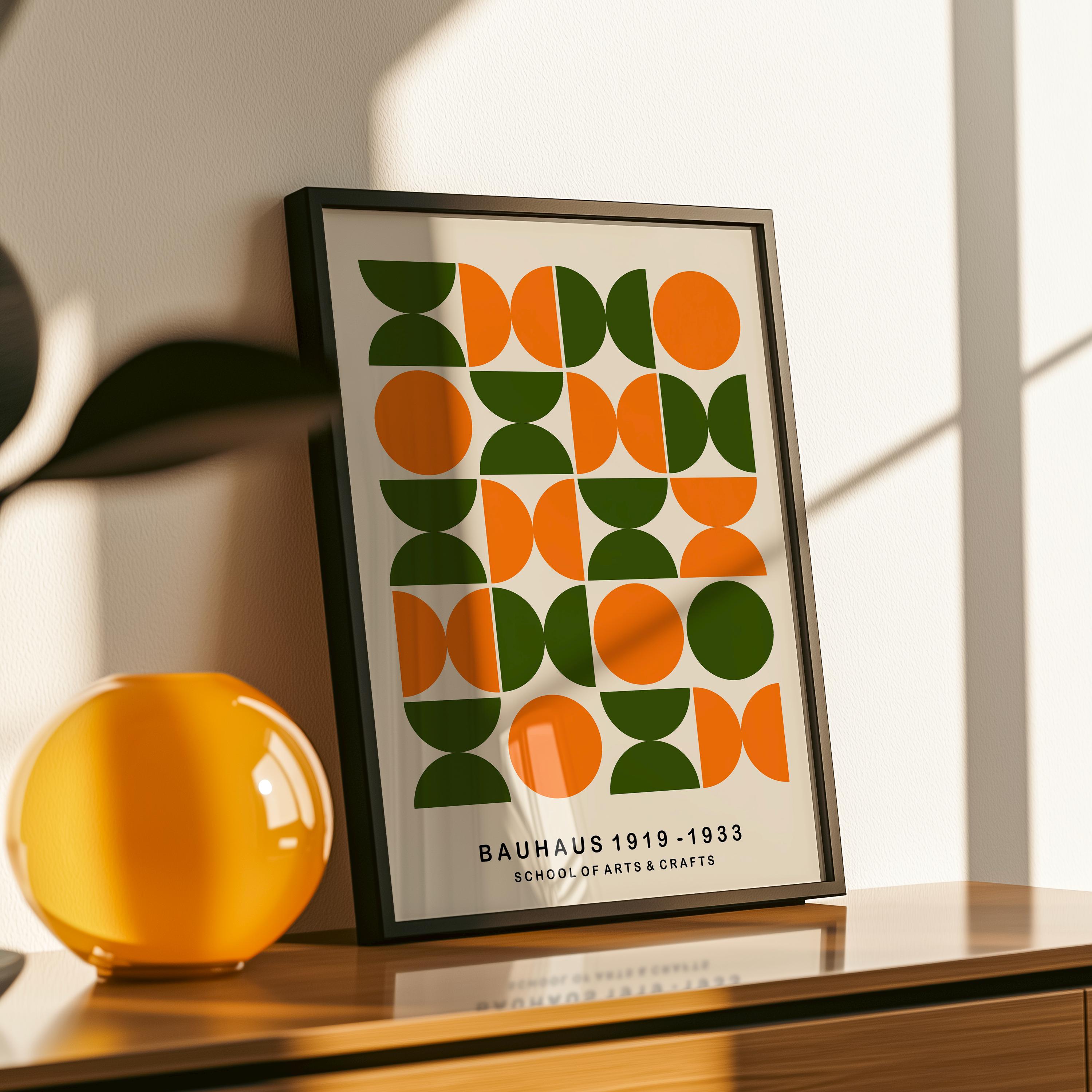 Orange & Green Bauhaus Print: Geometric Mid-century Modern