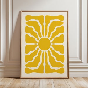 Yellow Wavy Flower Poster, Boho Flower Art Print, Matisse Inspired Botanical Print, Abstract Flower Print, Retro Flower Wall Art | BO109