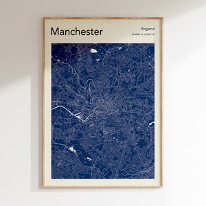 Manchester Karte Print, MEHR FARBEN, Manchester Karte Poster, Manchester UK Karte Wandkunst, Manchester Straßen karte, Karte von Manchester