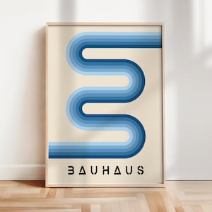 Blue Bauhaus Art Print: Geometric Mid Century Modern Poster