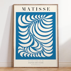 Blue Matisse Leaf Print: Papier Decoupe Floral Wall Art