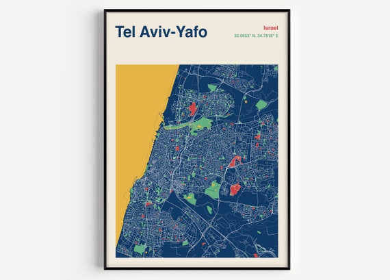 Tel Aviv Map Art Print: Modern Israel City Map Poster - Etsy