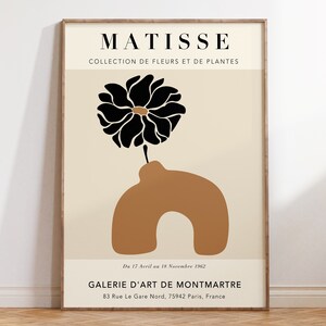 Póster de Matisse con flores y jarrones, mercado de flores, póster de exposición botánica Matisse en beige neutro, impresión de arte mural botánico minimalista / MP091