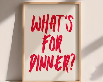 What's For Dinner-afdruk, digitale DOWNLOAD, rode keukenafdrukken, keukenmuurkunst uit het midden van de eeuw, retro afdrukbare kunst, grappige keukenafdruk | D011
