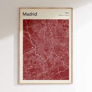 Madrid Carte Affiche, PLUS COULEURS, Madrid Espagne Carte Print, Couleur Madrid Carte Mur Art, Carte De Madrid, Carte Moderne Imprimer