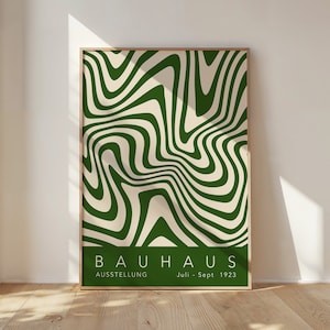 Green Bauhaus Exhibition Poster: Mid-Century Modern Wavy Lines Art Print
