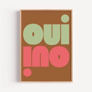 Oui Oui Trendy French Quote Print – Modern Typography Wall Art in Brown, Pink And Mint | Retro French Print, Funny Bathroom PRINTABLE Art