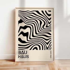 Minimal Bauhaus Poster, Black Bauhaus Art Print, Geometric Poster, Abstract Wavy Lines, Optical Illusion Bauhaus Wall Art, Mid Century | A75