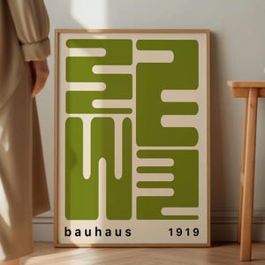 Green Geometric Bauhaus Art Print: Mid-Century Modernist Poster