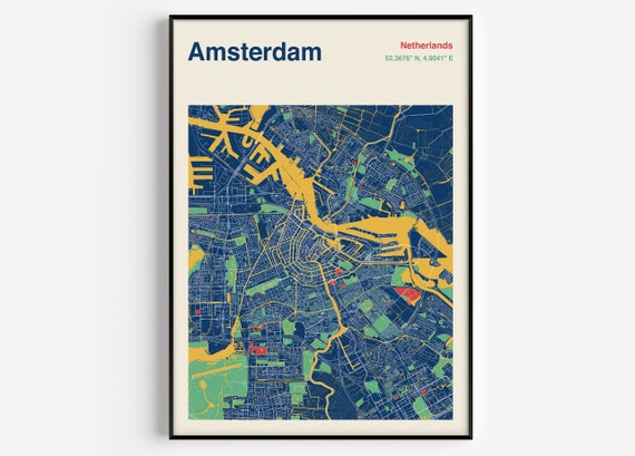 Amsterdam Map Print, Amsterdam Map Poster, Amsterdam Netherlands Map Wall  Art, Map of Amsterdam, Netherlands Poster, Custom Map Design - Etsy Denmark