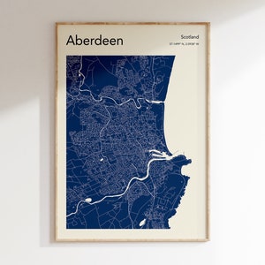 Aberdeen Mapa Póster, MÁS COLORES, Aberdeen City Map Print, Azul Aberdeen City Map Wall Art, Mapa de Aberdeen, Impresión de mapa moderno