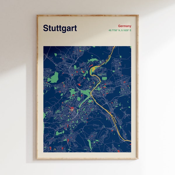 Stuttgart Map Print, Stuttgart Map Poster, Colour Stuttgart Map Wall Art, Map Of Stuttgart, Colourful Map Print, Custom Map Locations