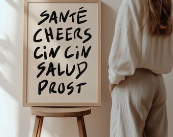 Retro Cheers Art Print: Mid Century Modern Bar Cart Poster