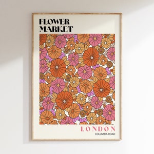 Impresión de arte del mercado de flores, cartel del mercado de flores, arte de la pared del mercado de flores, mercado de flores retro de los años 70, impresión del mercado de flores, flores retro / F001