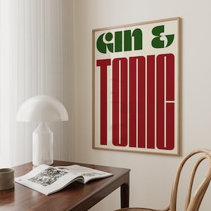 Gin & Tonic Typography Poster, MEER KLEUREN, Bar Cart Prints, Gin And Tonic Art Print, Moderne Keuken Poster, Mid Century Wall Art | K043