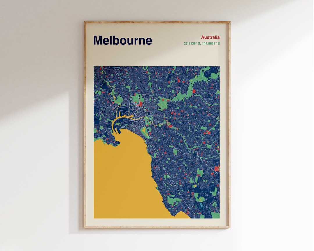 Melbourne Map Print, Melbourne City Map Print, Colour Map of Melbourne