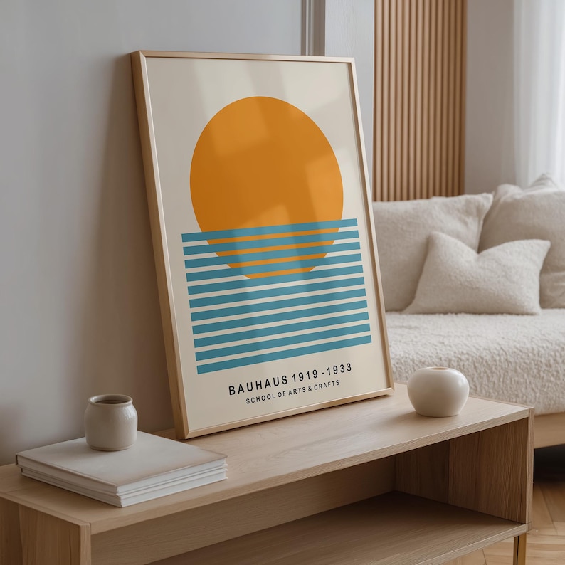 Mid Century Bauhaus Art Print: Geometric Sun Poster image 4