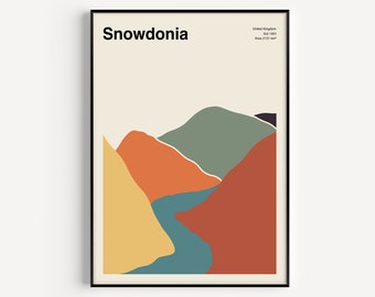 Snowdonia National Park Minimal Poster, Mid Century Travel Poster, Snowdonia Travel Poster, Snowdonia Poster | NP010