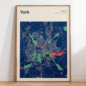 York Uk Karte Druck, York Karte Poster, York Karte Wandkunst, Farbe York UK Karte, York City Map, Karte von York, York UK Poster