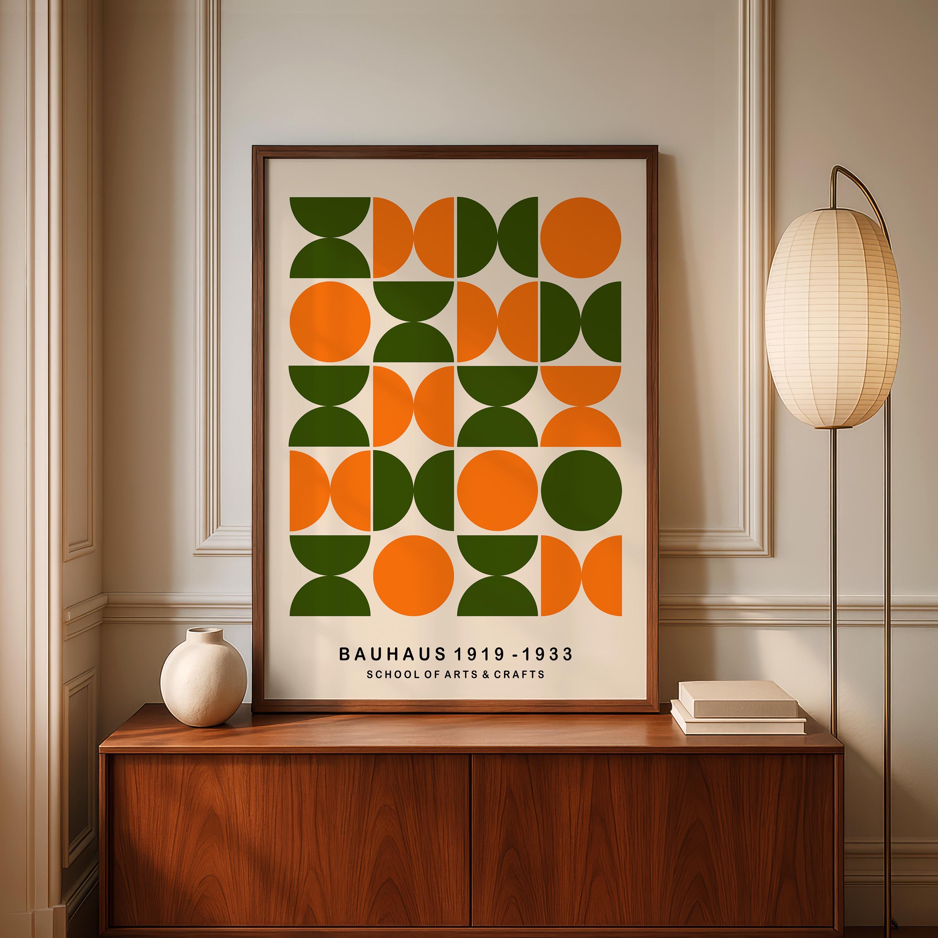 Bauhaus Art Print: Mid-century Green & Orange Geometric