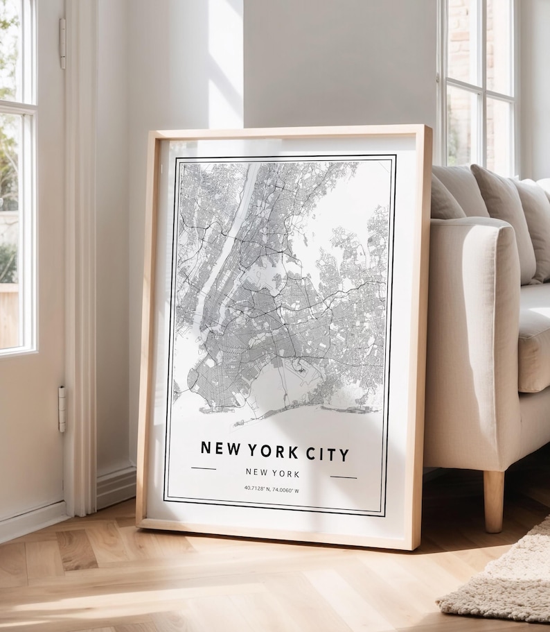 Minimalist New York City Map Art Print: Unframed Matte Poster - Etsy